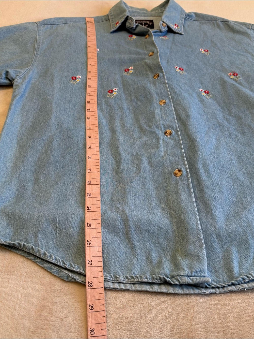 Solutions Original Denim Button Down Blouse with Embroidered Floral - Picture 4 of 5